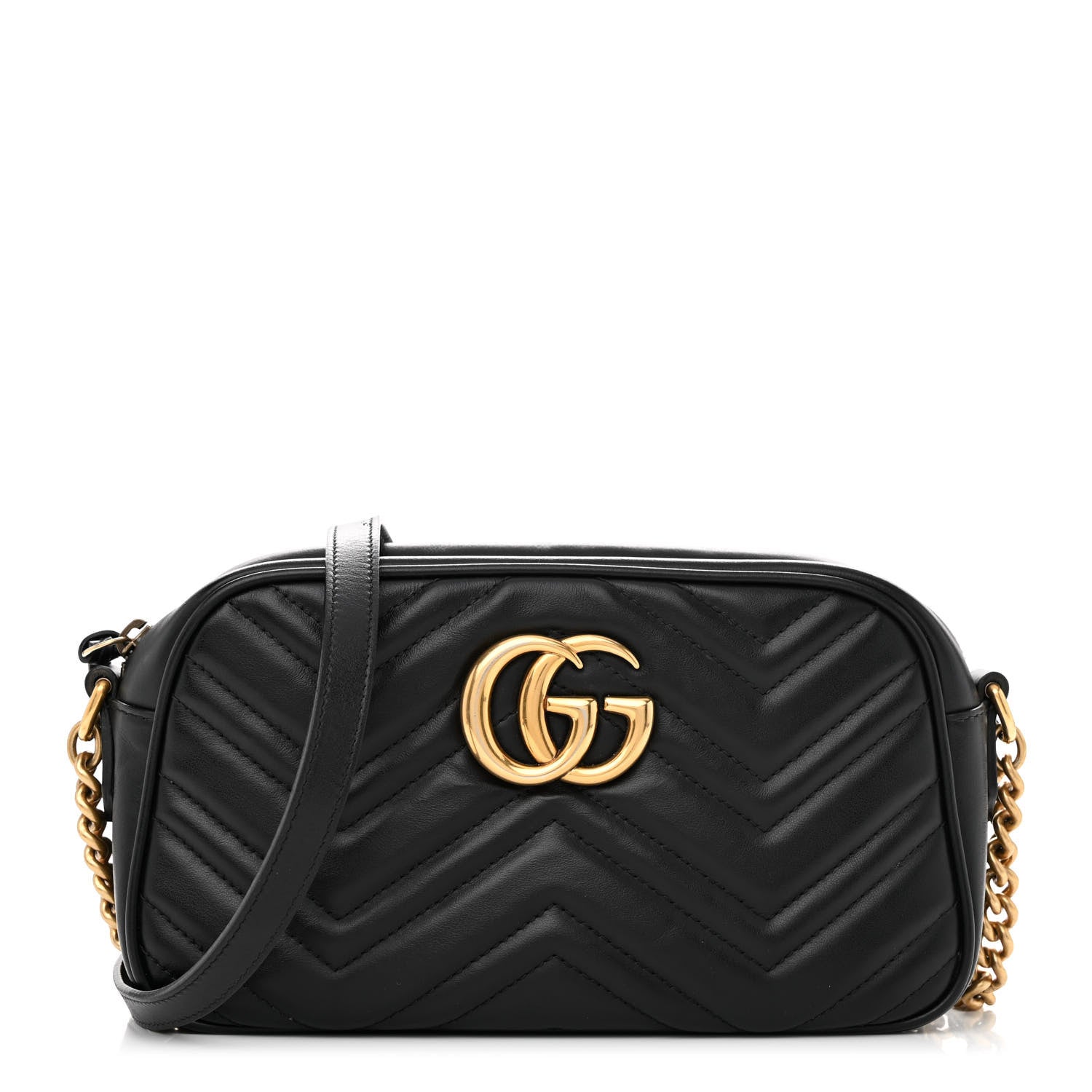 Gucci Calfskin Matelasse Small GG Marmont Chain Shoulder Bag Black 1 of 12