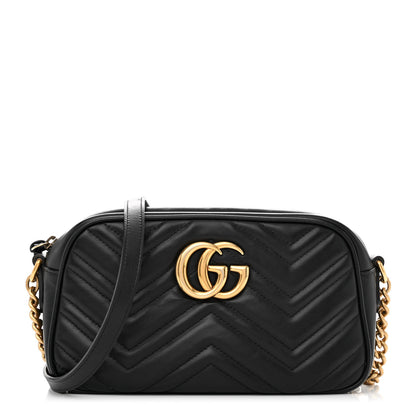 Gucci Calfskin Matelasse Small GG Marmont Chain Shoulder Bag Black 1 of 12