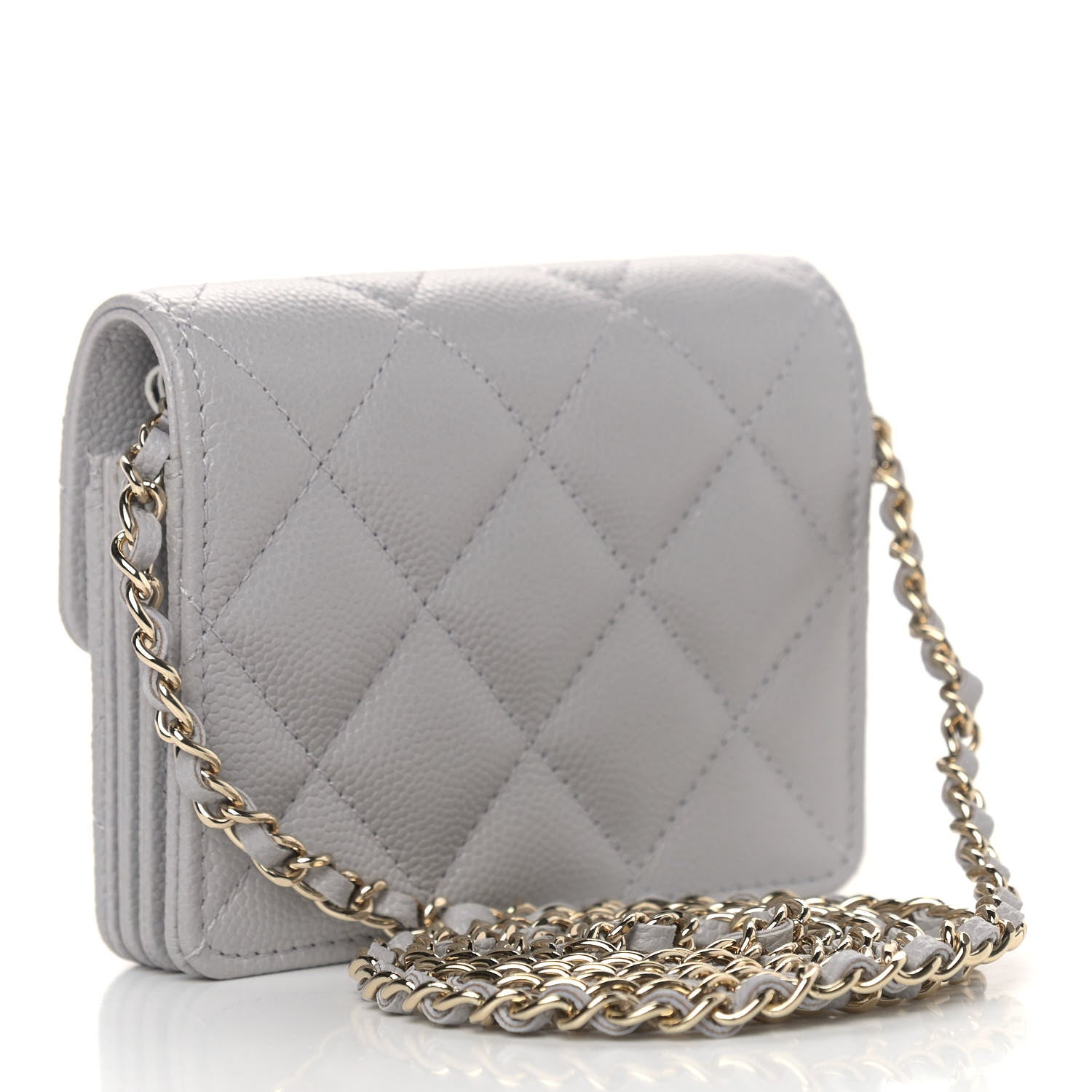 Chanel Caviar Quilted Flap Card Holder On Chain Grey 3 of 10