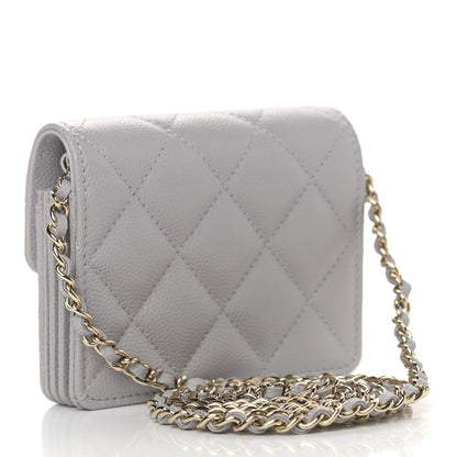 Chanel Caviar Quilted Flap Card Holder On Chain Grey 3 of 10