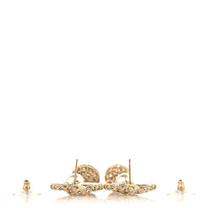 Chanel Crystal Pearl CC Drop Earrings Gold Pearly White 3 of 4