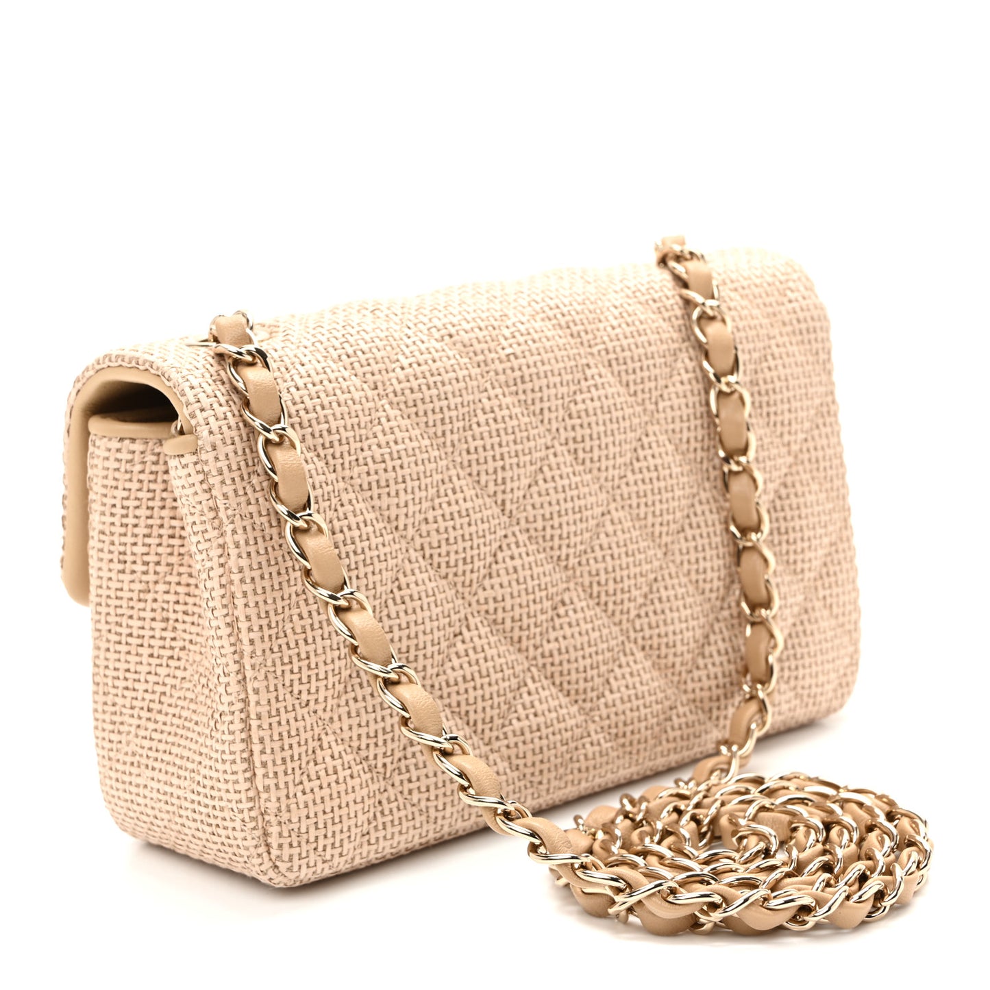 Braided Raffia Quilted Mini Rectangular Flap Dark Beige