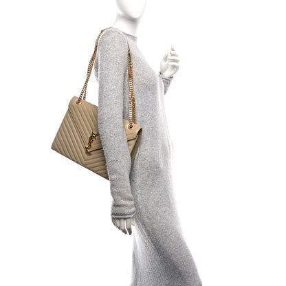 Saint Laurent Lambskin Matelasse Chevron Large Monogram Satchel Beige 2 of 10