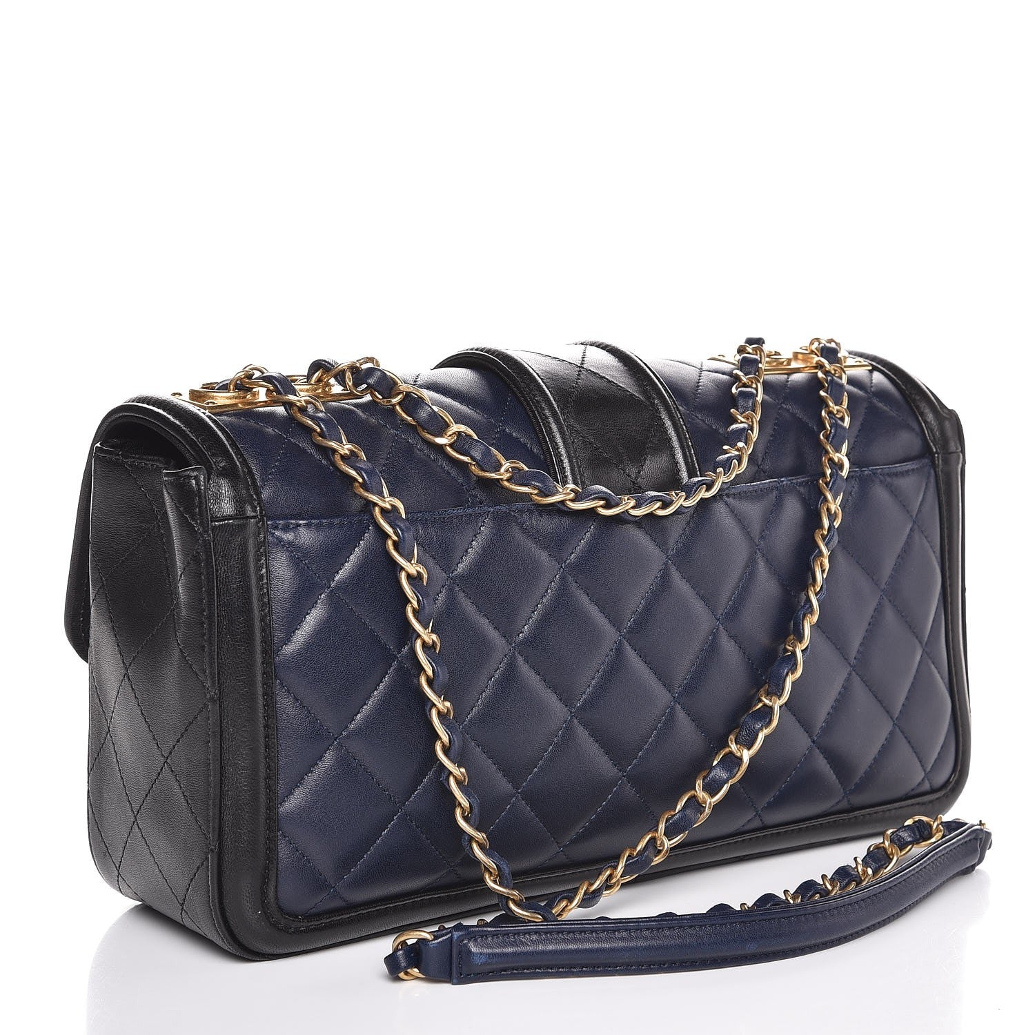 Chanel Calfskin Quilted Large Elegant CC Flap Navy Black 3 of 12