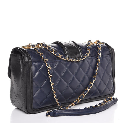 Chanel Calfskin Quilted Large Elegant CC Flap Navy Black 3 of 12
