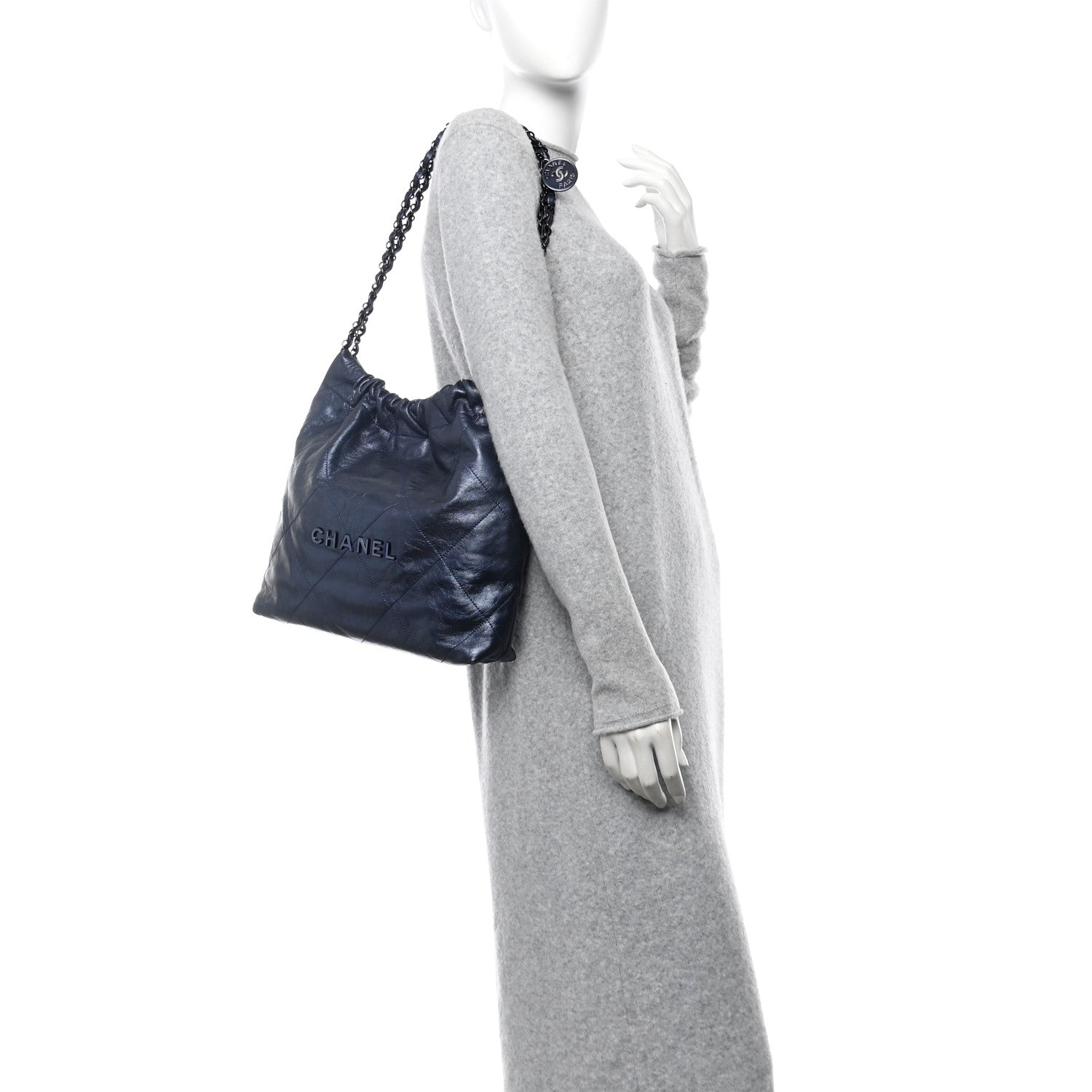 Chanel Metallic Calfskin Quilted Small Chanel 22 Navy Blue 2 of 11