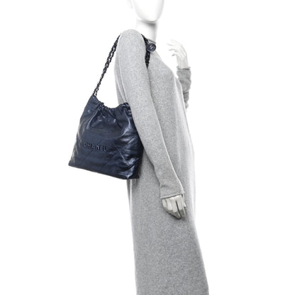 Chanel Metallic Calfskin Quilted Small Chanel 22 Navy Blue 2 of 11