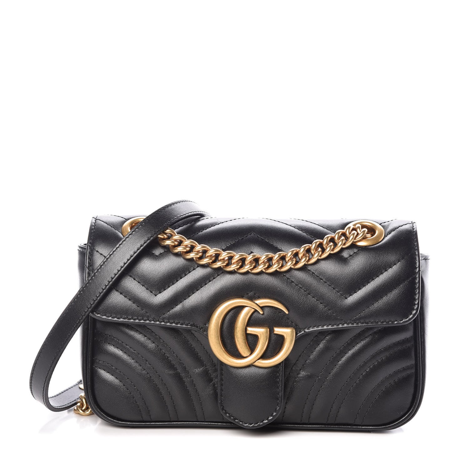 Calfskin Matelasse Mini GG Marmont Shoulder Bag Black
