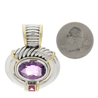 David Yurman Sterling Silver 14K Yellow Gold Amethyst Garnet Pendant 2 of 5