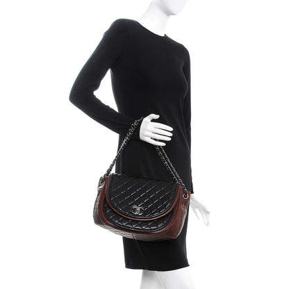 Chanel Lambskin Quilted Large Classic Twist Crescent Flap Black Burgundy 2 of 8