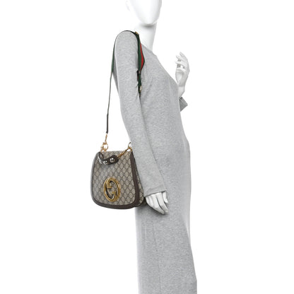 Gucci GG Supreme Monogram Textured Dollar Calfskin Web Medium Blondie Top Handle Shoulder Flap Bag Beige Ebony New Acero 2 of 10