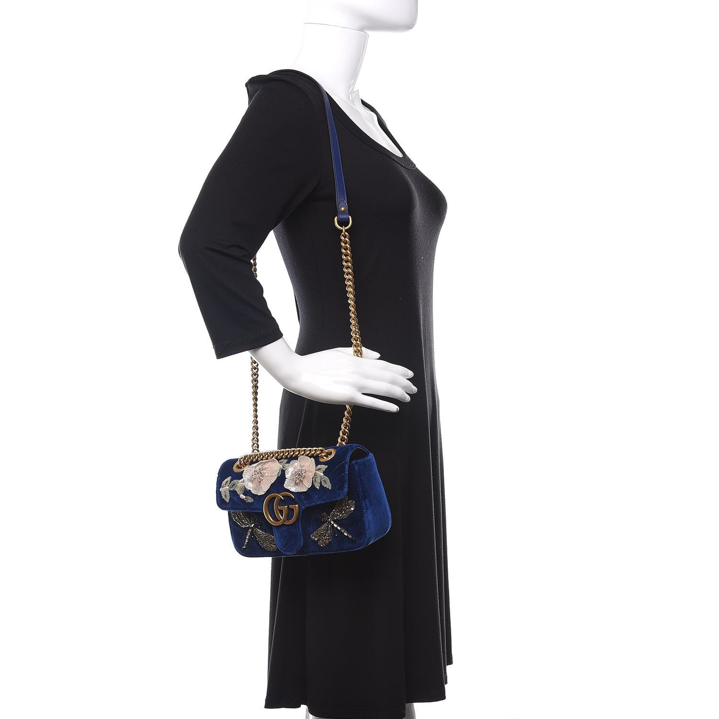 Velvet Matelasse Embroidered Mini GG Marmont Shoulder Bag Cobalt Blue