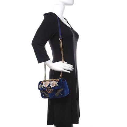 Gucci Velvet Matelasse Embroidered Mini GG Marmont Shoulder Bag Cobalt Blue 2 of 13