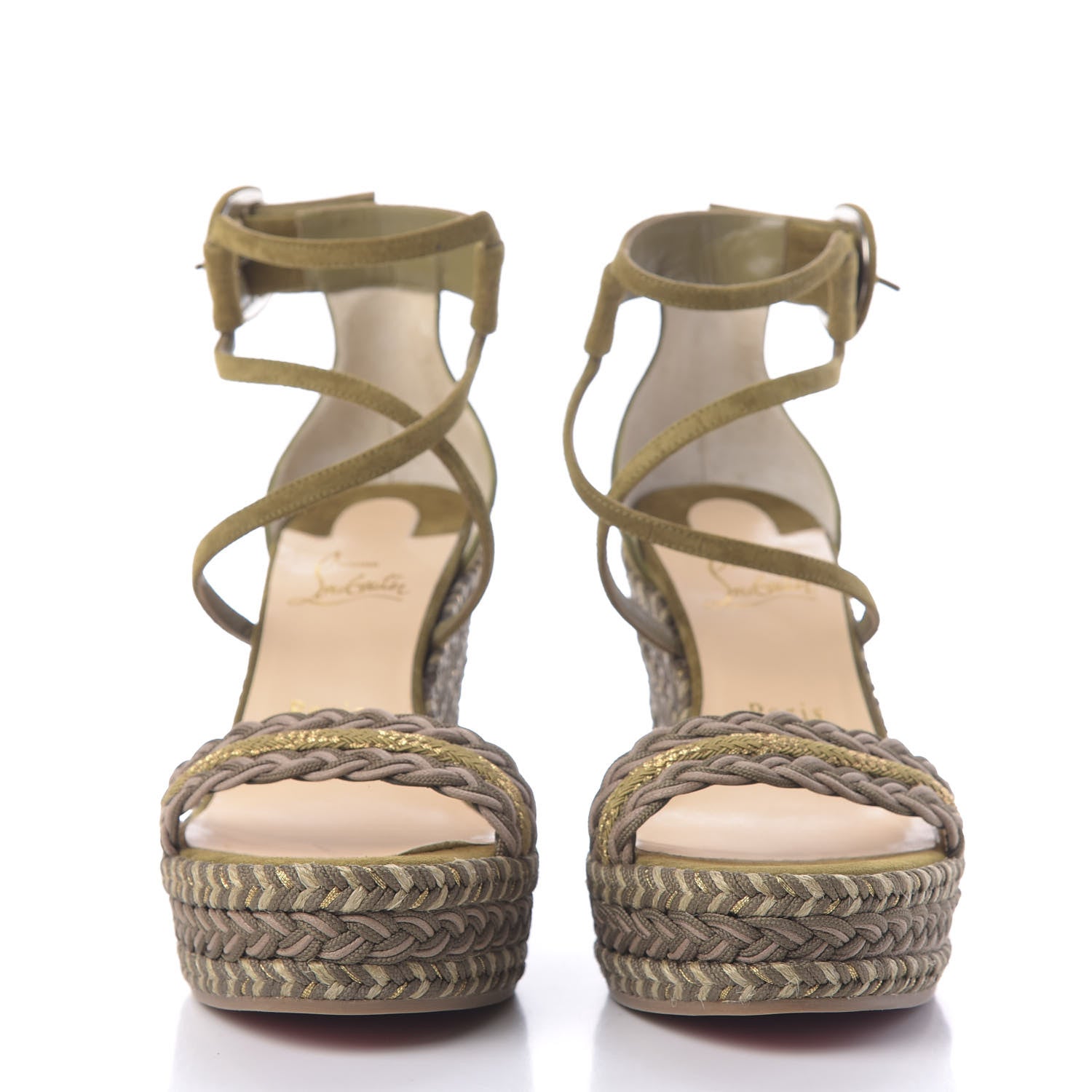 Christian Louboutin Tresse Veau Velours Bodrum 110 Wedge Sandals 39 Green Tea 2 of 10