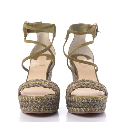 Christian Louboutin Tresse Veau Velours Bodrum 110 Wedge Sandals 39 Green Tea 2 of 10