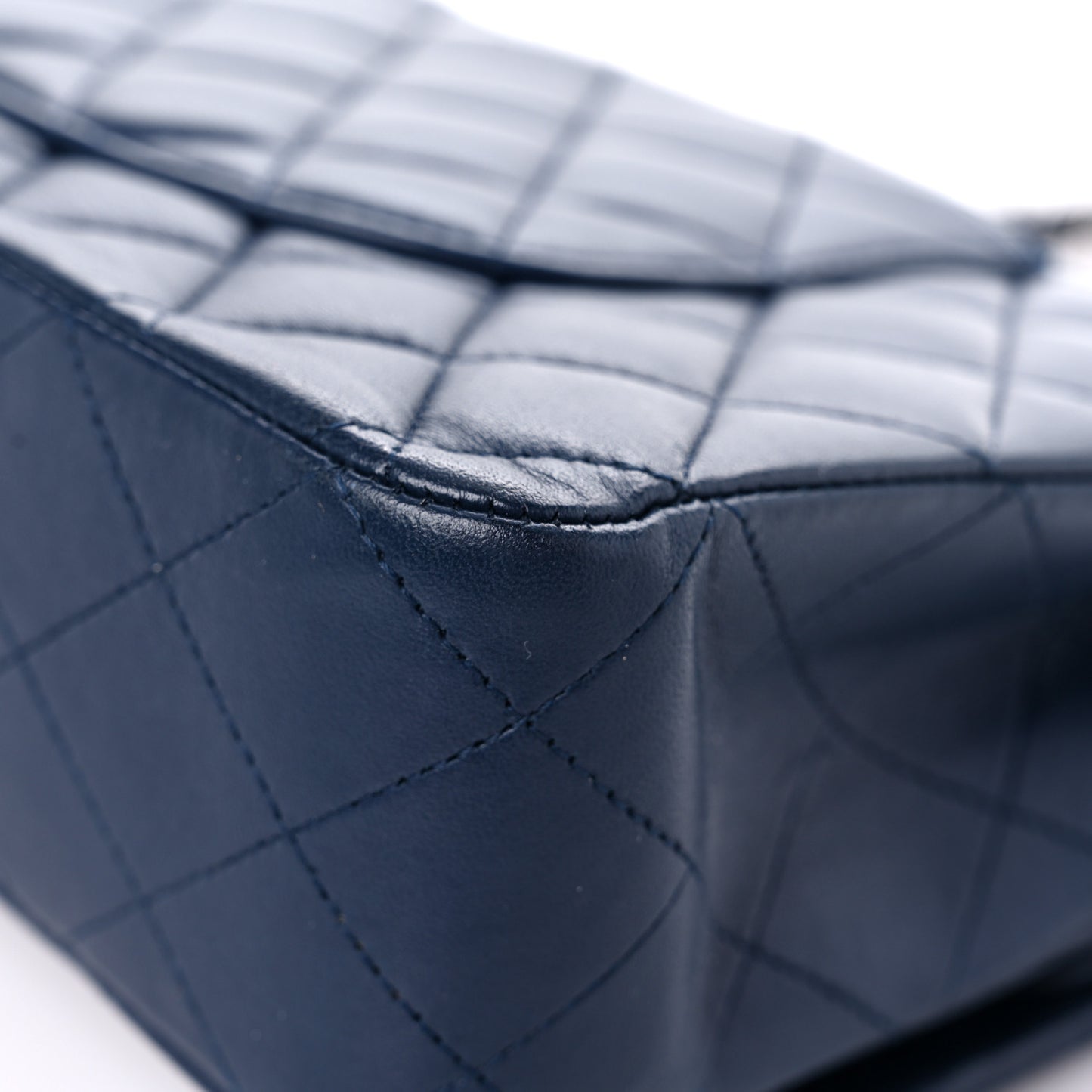 Lambskin Quilted Medium Double Flap Navy