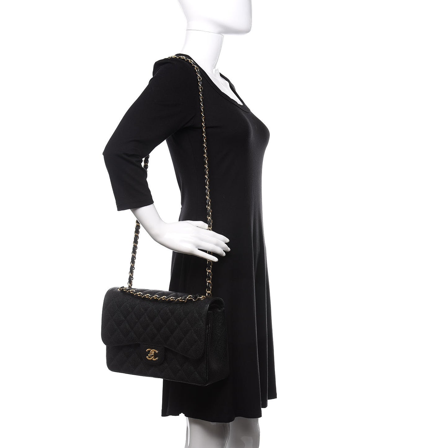 Caviar Quilted Jumbo Double Flap Black