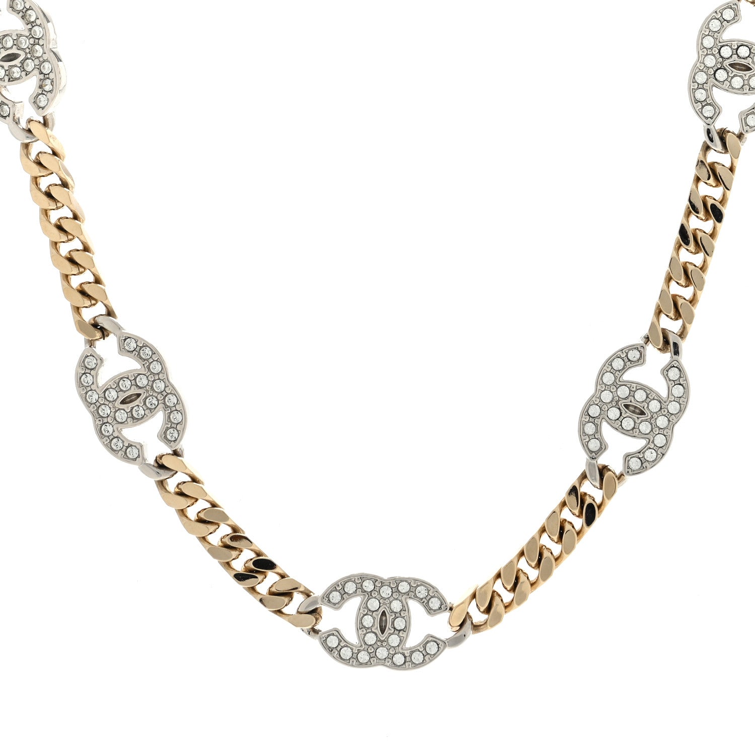 Chanel Crystal Chain CC Link Choker Gold Silver 1 of 5