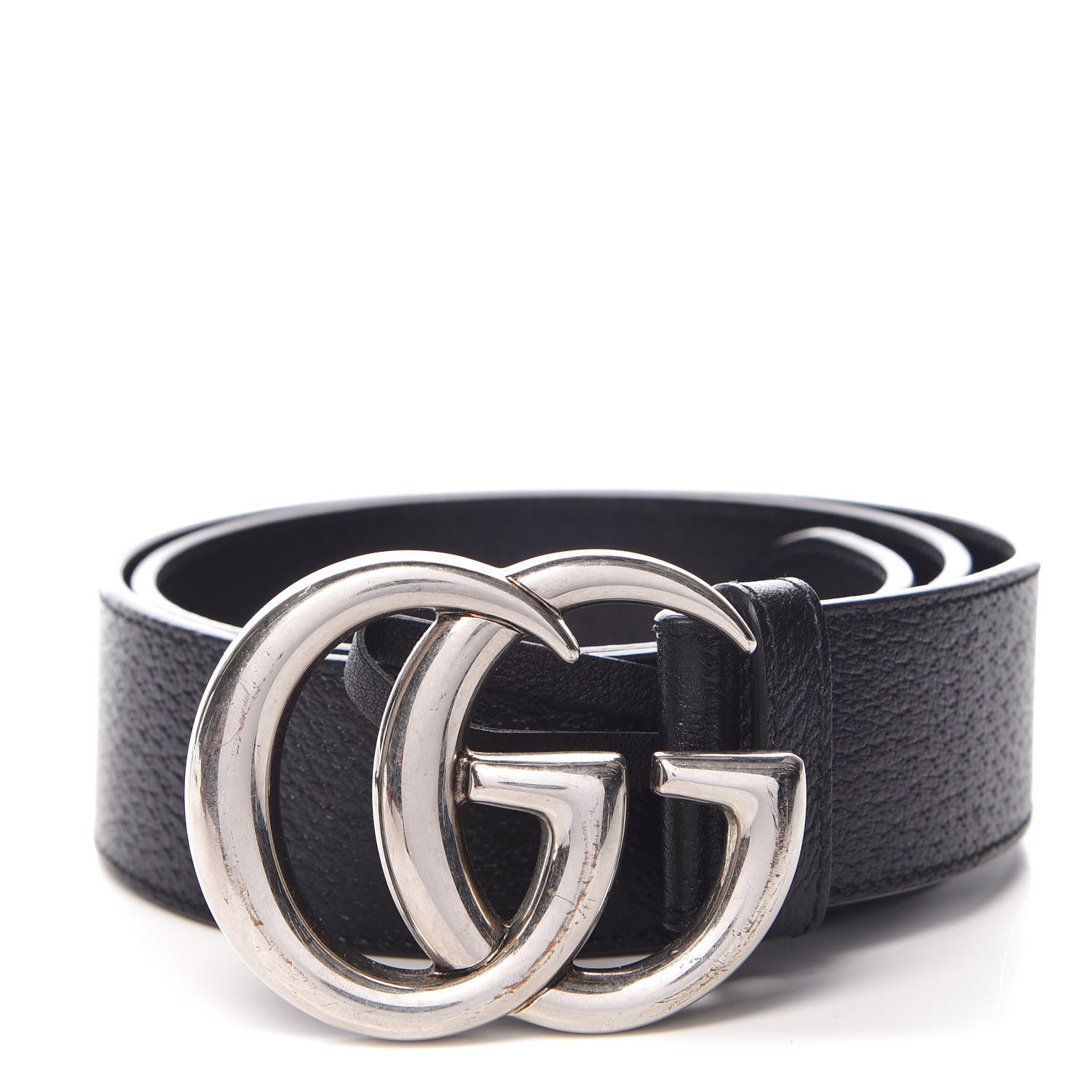 Gucci Textured Dollar Calfskin Nickel Double G 40mm Belt 80 32 Black 1 of 9