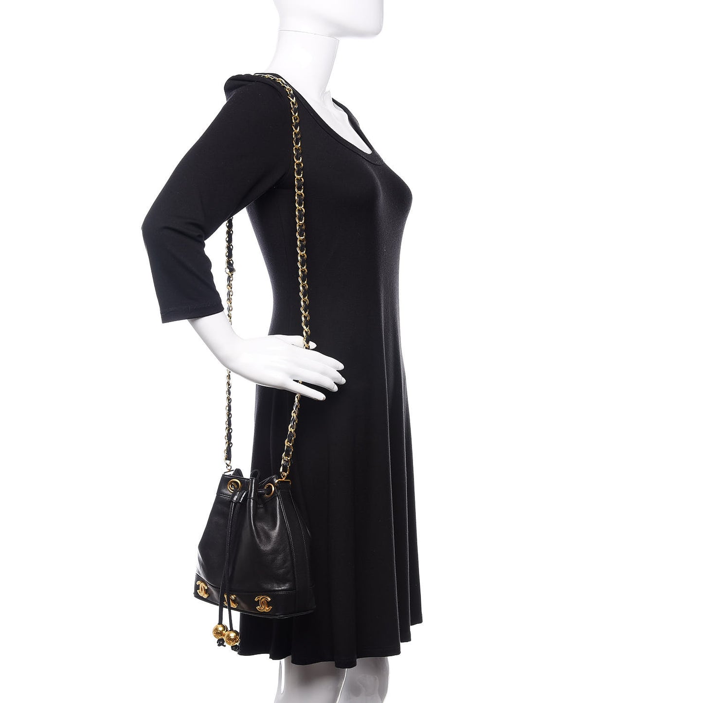 Lambskin Drawstring Bucket Bag Black
