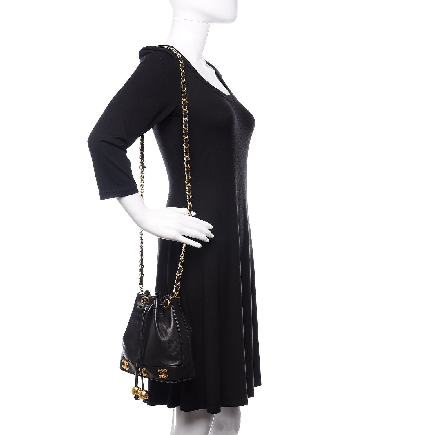 Chanel Lambskin Drawstring Bucket Bag Black 2 of 12