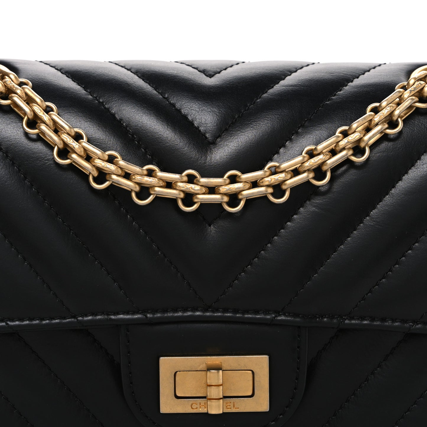 Aged Calfskin Chevron Quilted 2.55 Reissue Mini Flap Black