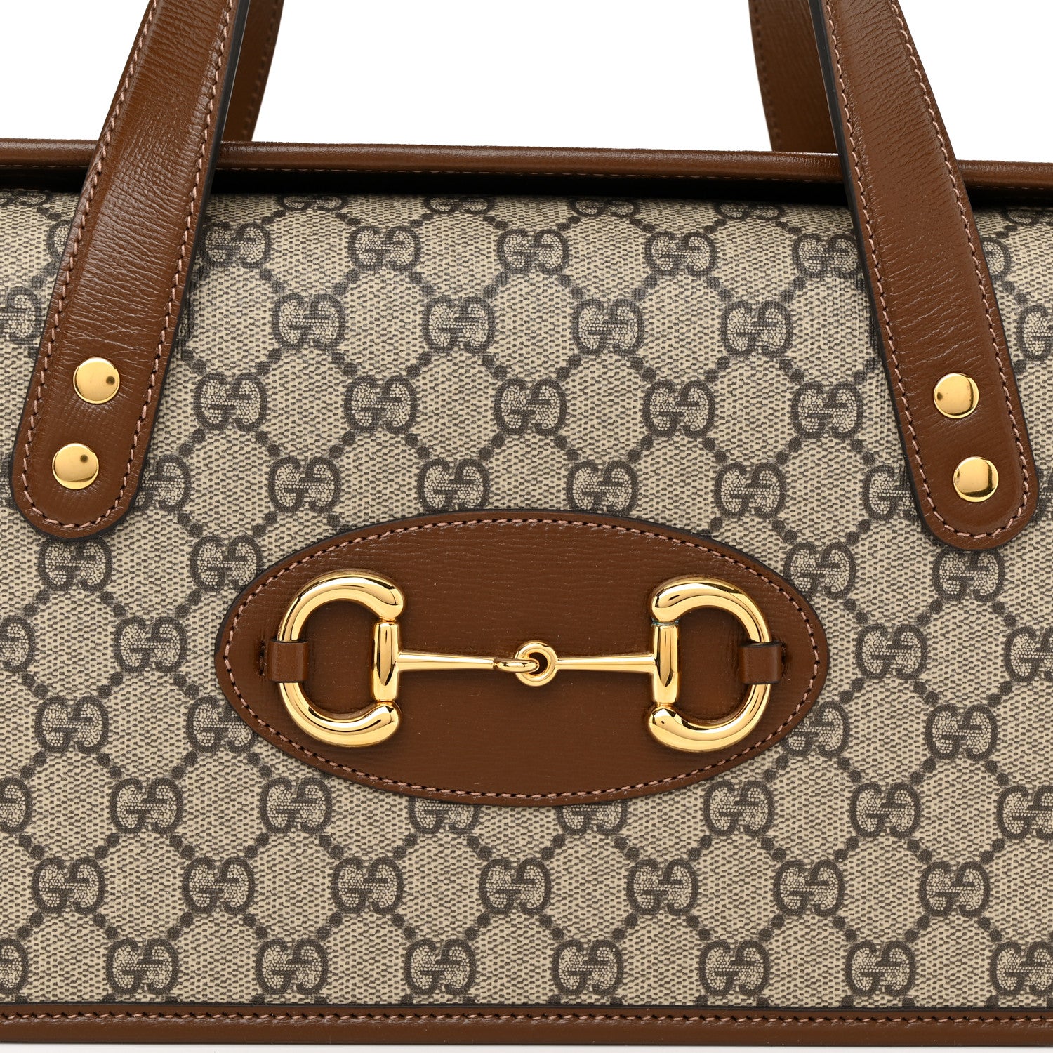 Gucci GG Supreme Monogram Azalea Calfskin Small Horsebit 1955 Foldover Top Handle Bag Beige Ebony Brown Sugar 8 of 10