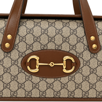 Gucci GG Supreme Monogram Azalea Calfskin Small Horsebit 1955 Foldover Top Handle Bag Beige Ebony Brown Sugar 8 of 10