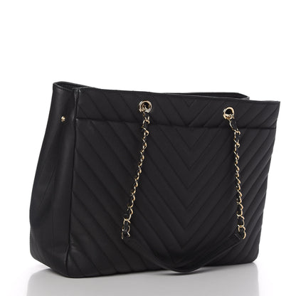Chanel Caviar Chevron Quilted Large Shopping Tote Black 3 of 11
