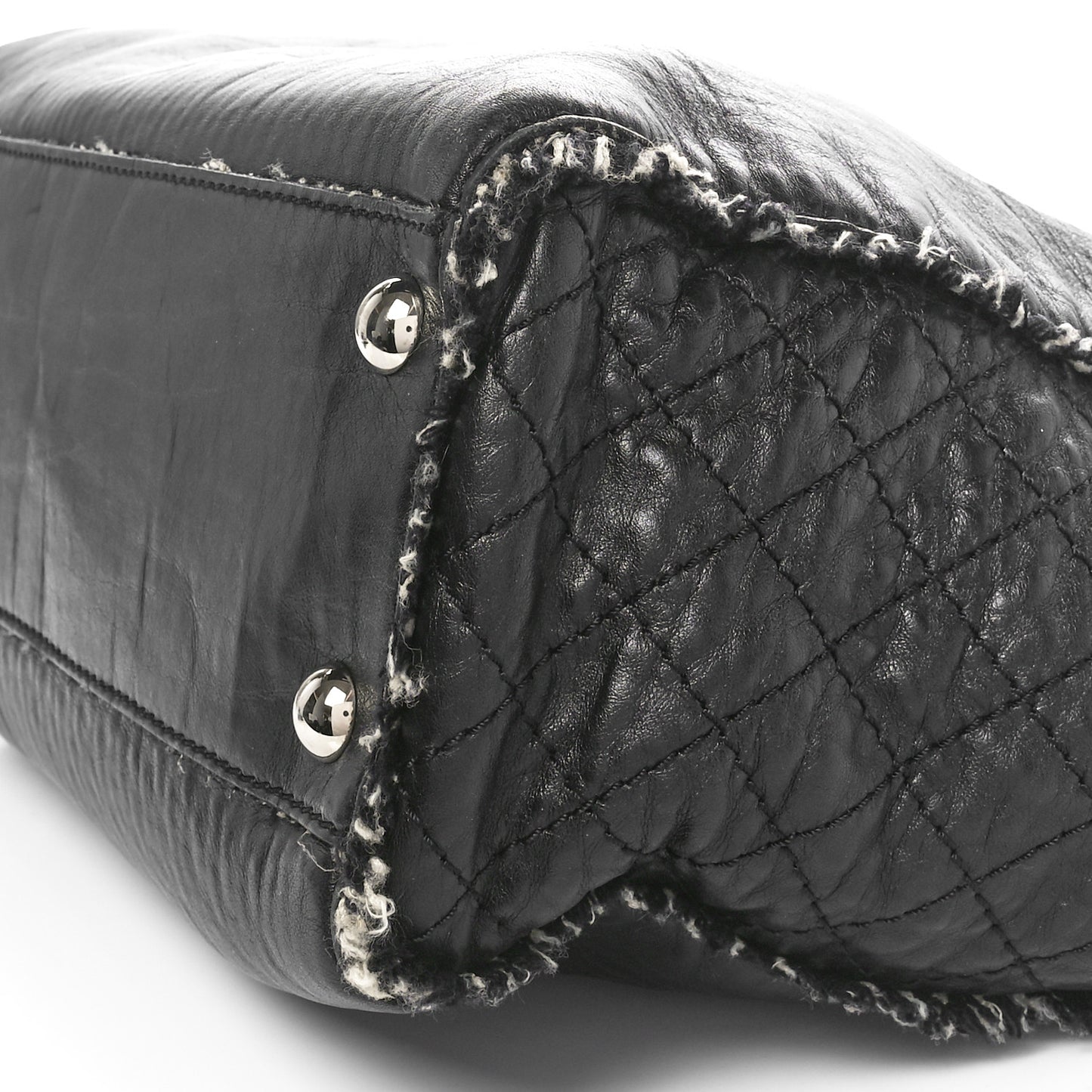 Glazed Calfskin Tweed Tweedy Shopping Tote Black