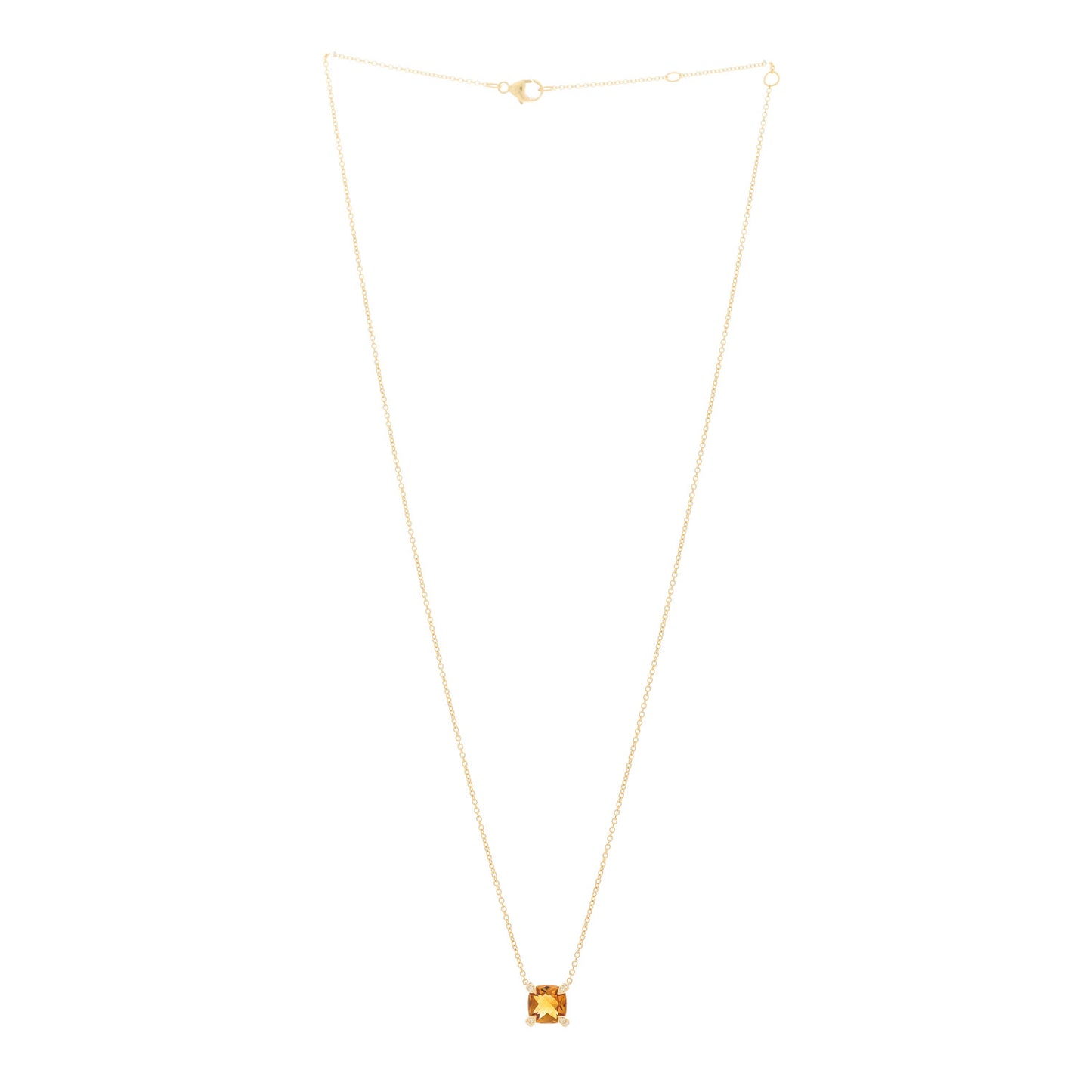 18K Yellow Gold Diamond Citrine 7mm Petite Chatelaine Pendant Necklace