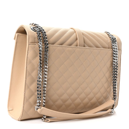 Saint Laurent Grain De Poudre Matelasse Chevron Large Monogram Satchel Nude Powder 3 of 10