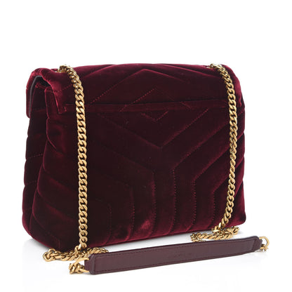 Saint Laurent Velvet Y Quilted Monogram Small Loulou Chain Satchel Burgundy 3 of 7