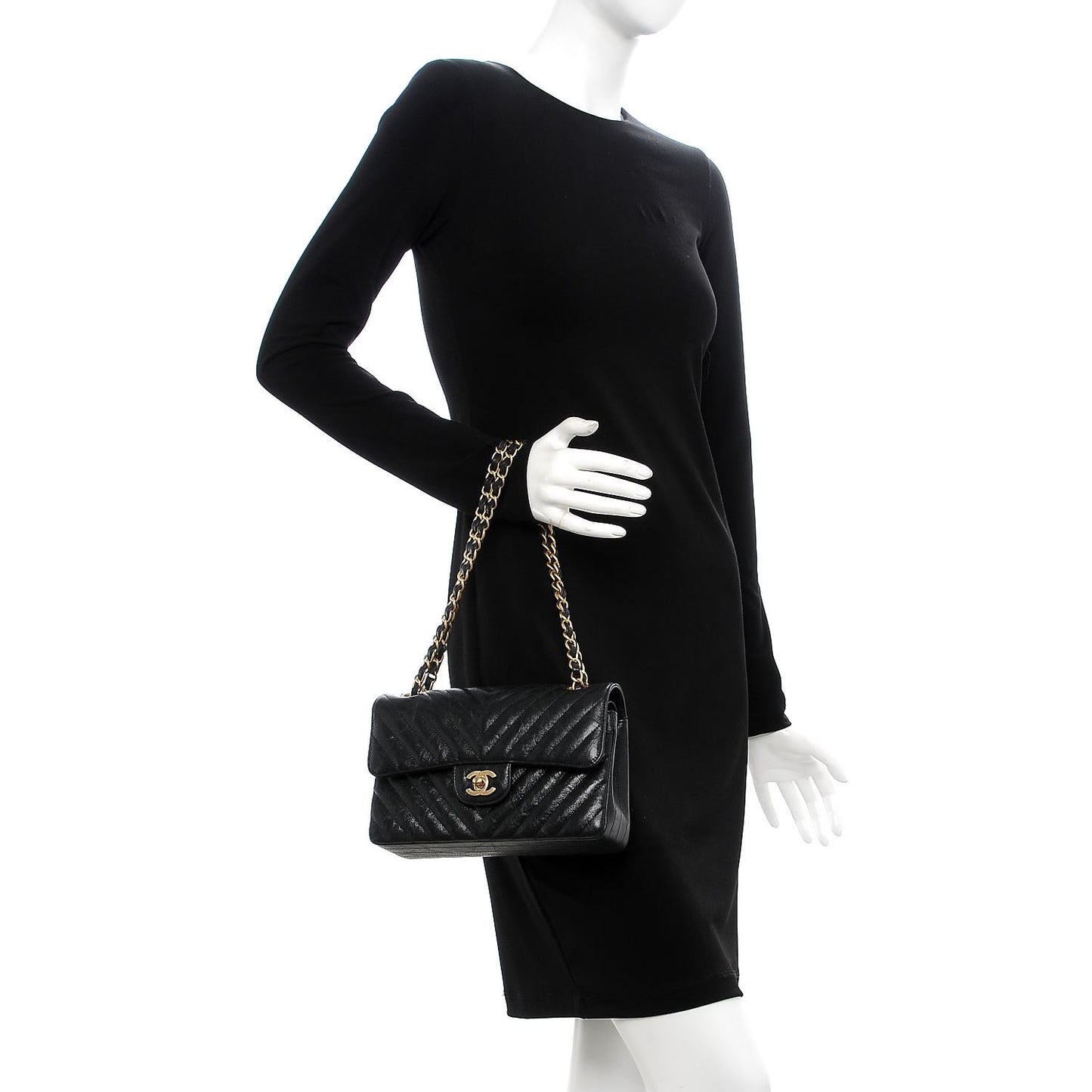 Metallic Crumpled Calfskin Quilted Small Double Flap Black