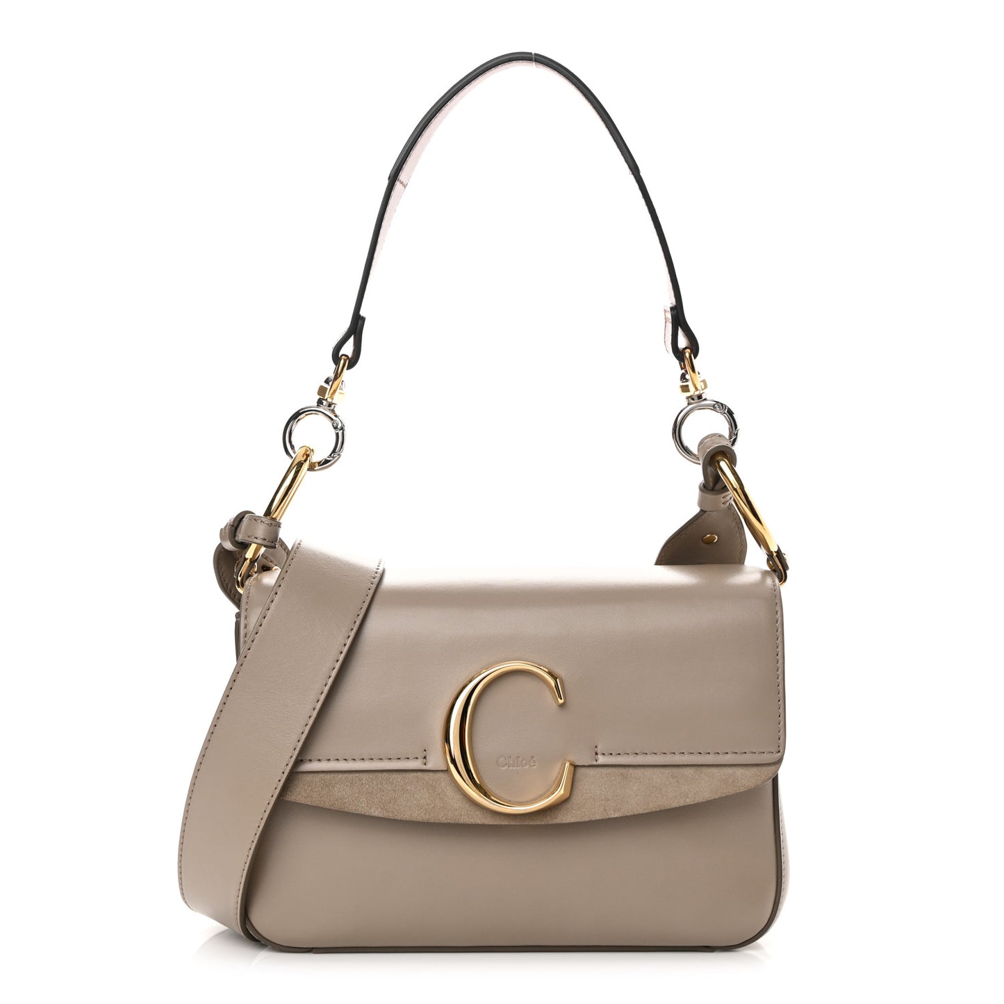Shiny Calfskin Suede Small C Double Carry Bag Motty Grey