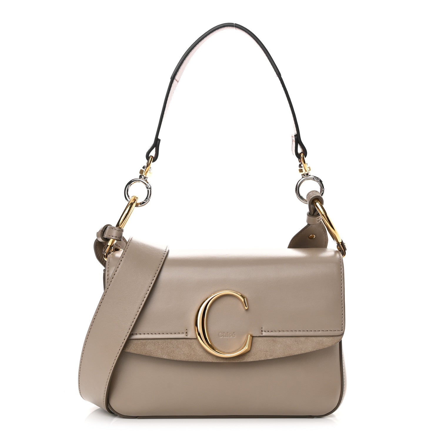 Chloe Shiny Calfskin Suede Small C Double Carry Bag Motty Grey 1 of 12