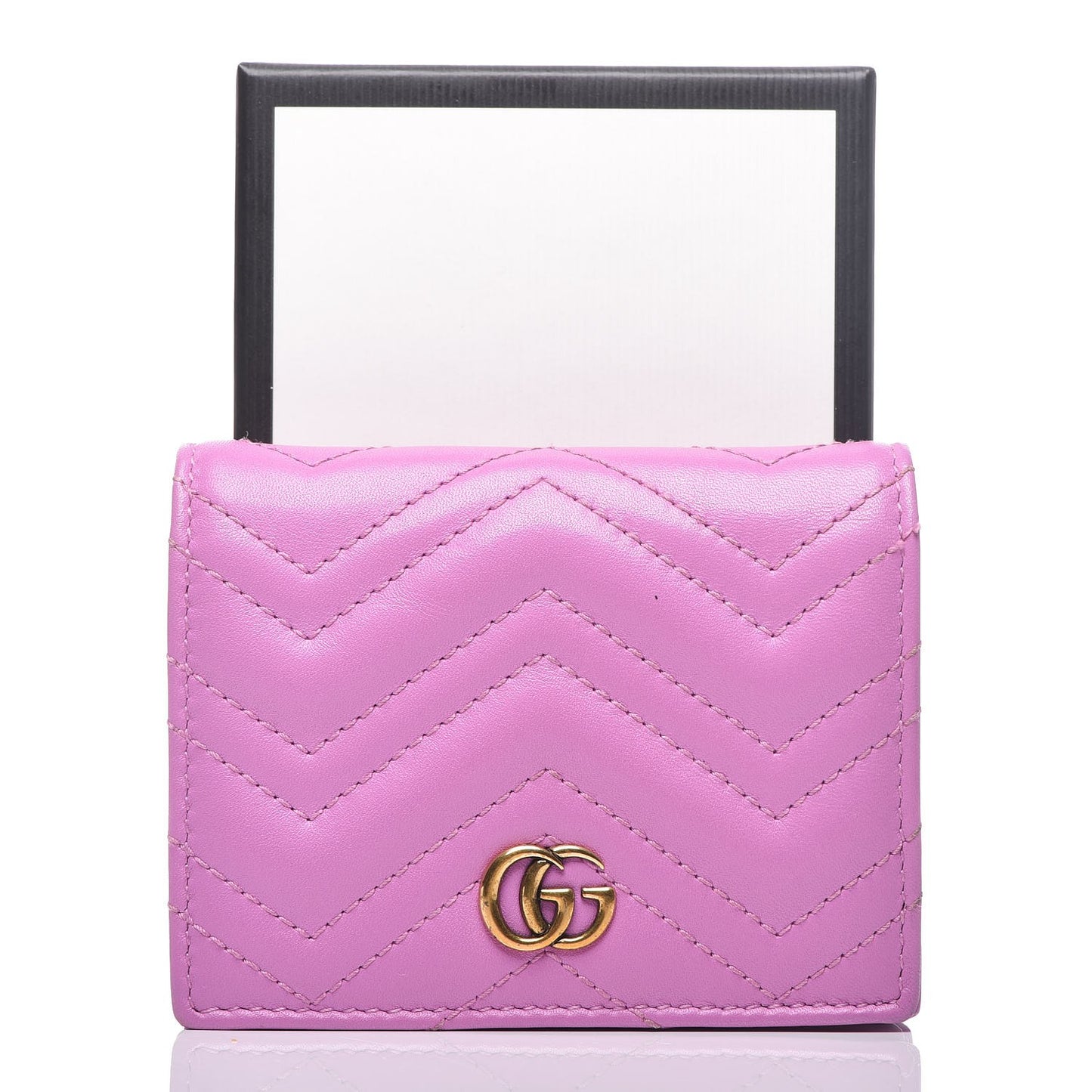 Calfskin Matelasse GG Marmont Card Case Candy Mousse