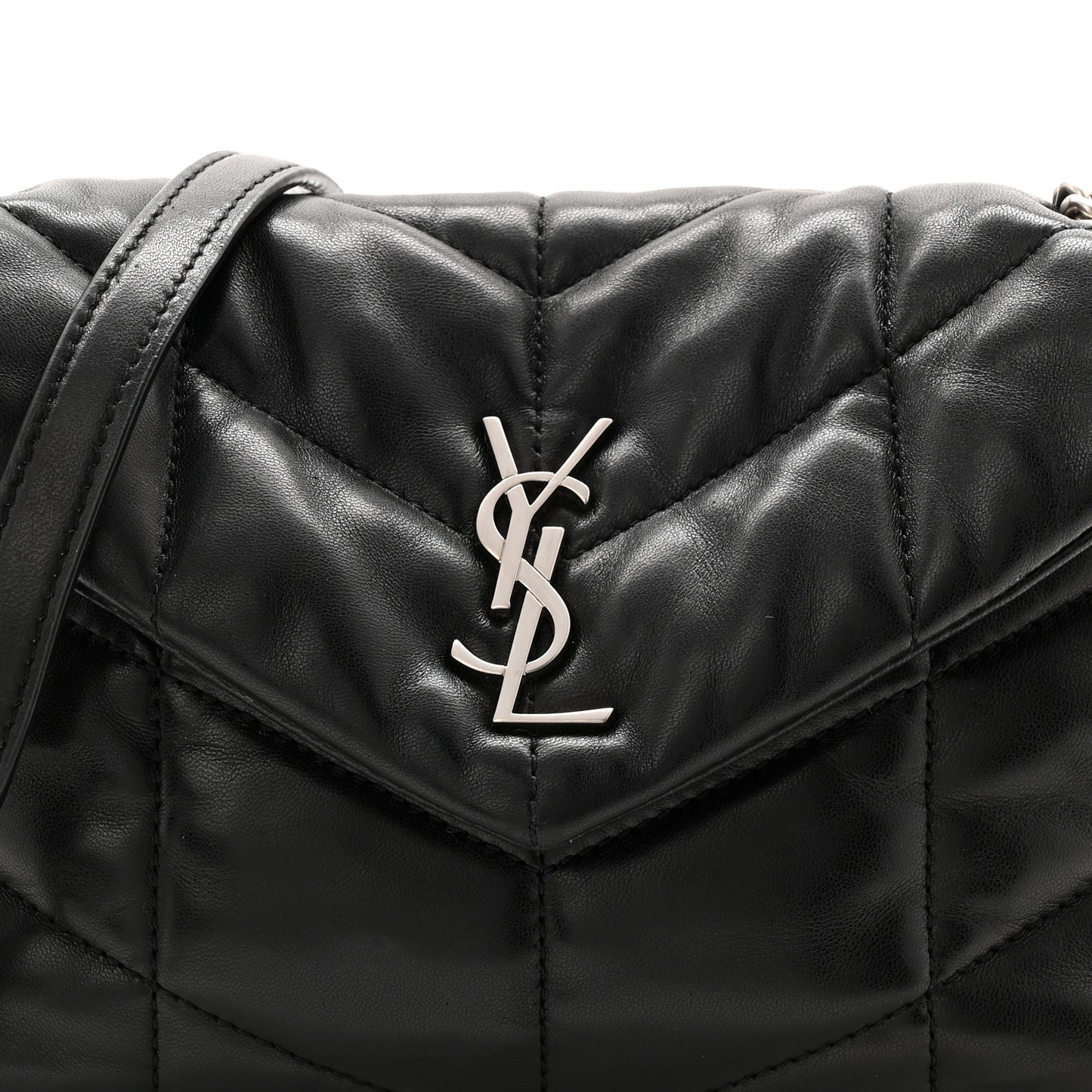 Lambskin Quilted Toy Loulou Puffer Monogram Chain Satchel Black
