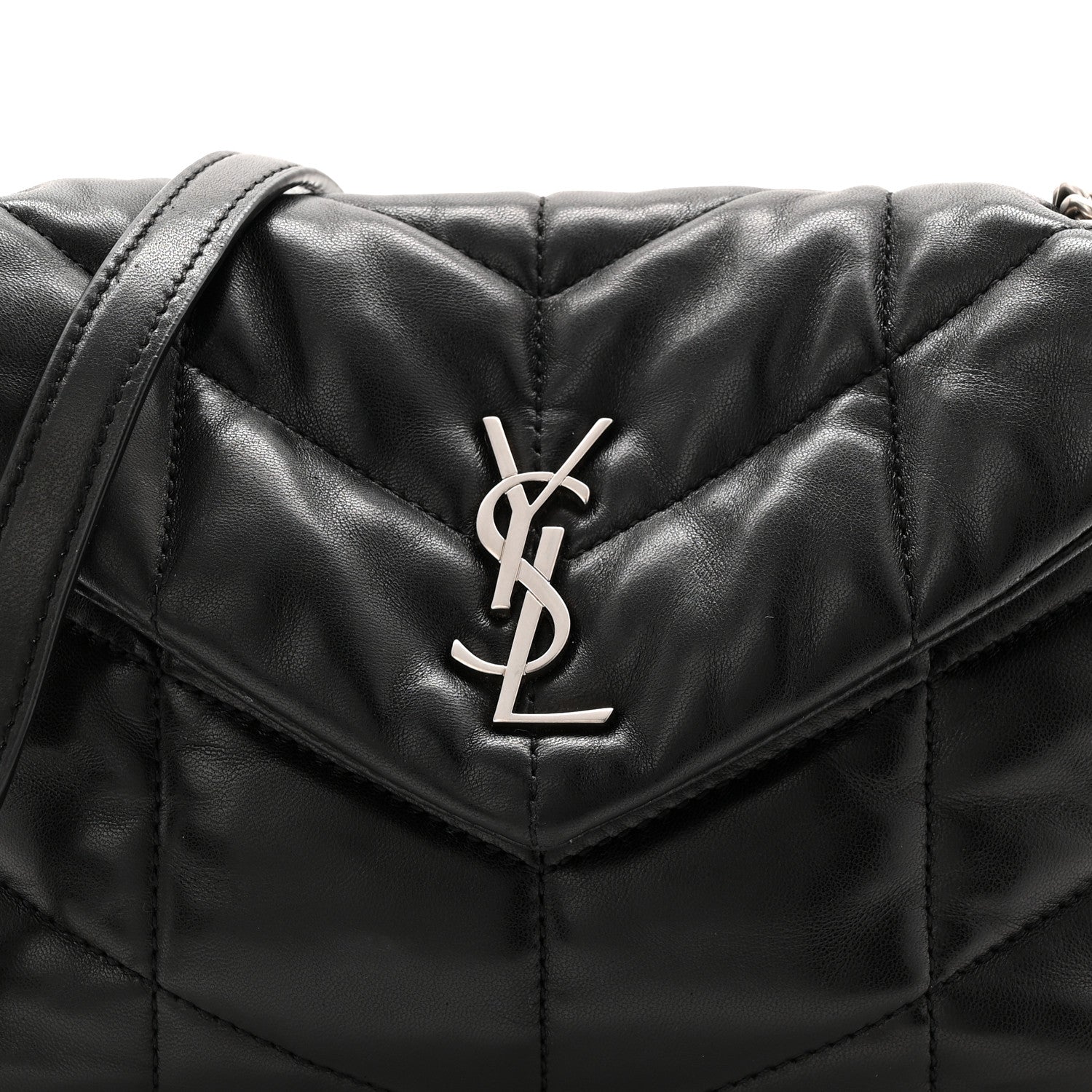 Saint Laurent Lambskin Quilted Toy Loulou Puffer Monogram Chain Satchel Black 8 of 11