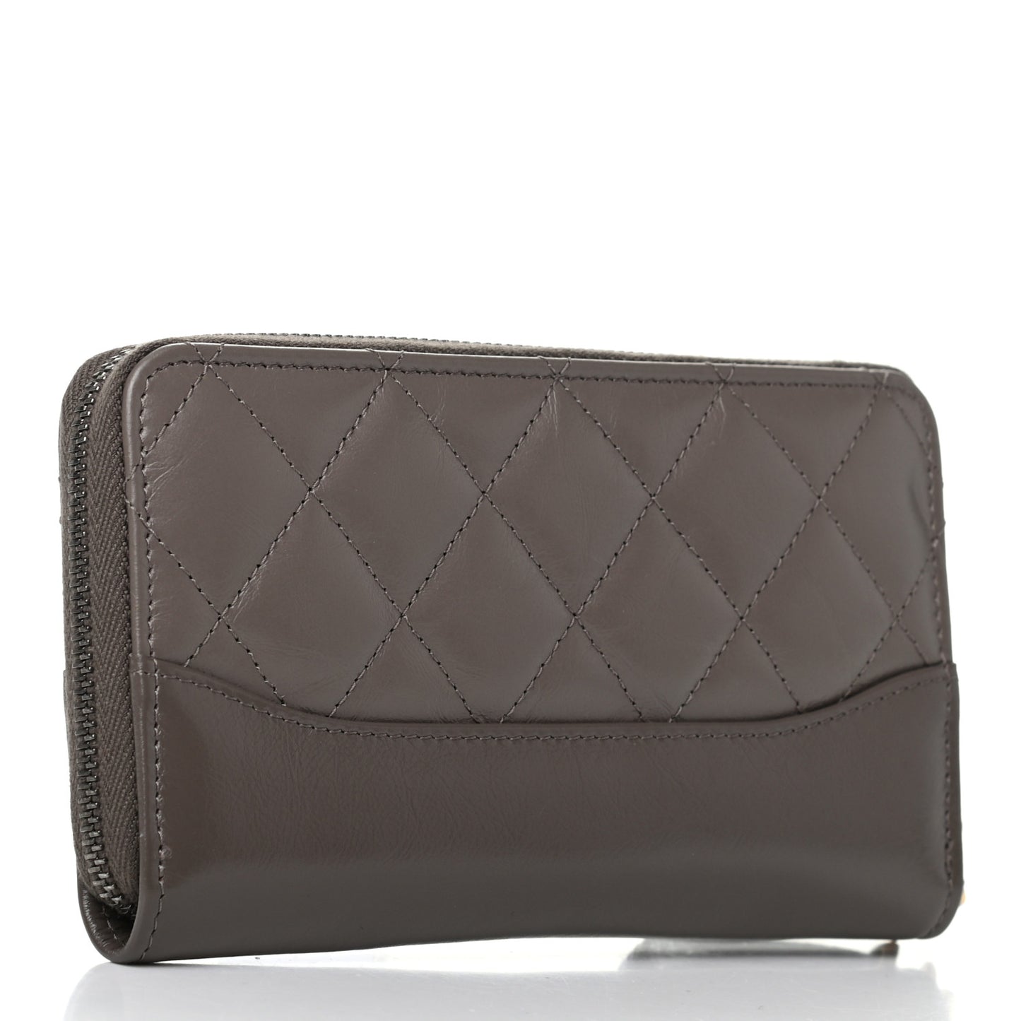 Aged Calfskin Quilted Small Gabrielle Zip Around Wallet Khaki