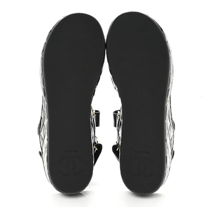 Chanel Shiny Calfskin Logo Platform Sandals 38 Black 5 of 12