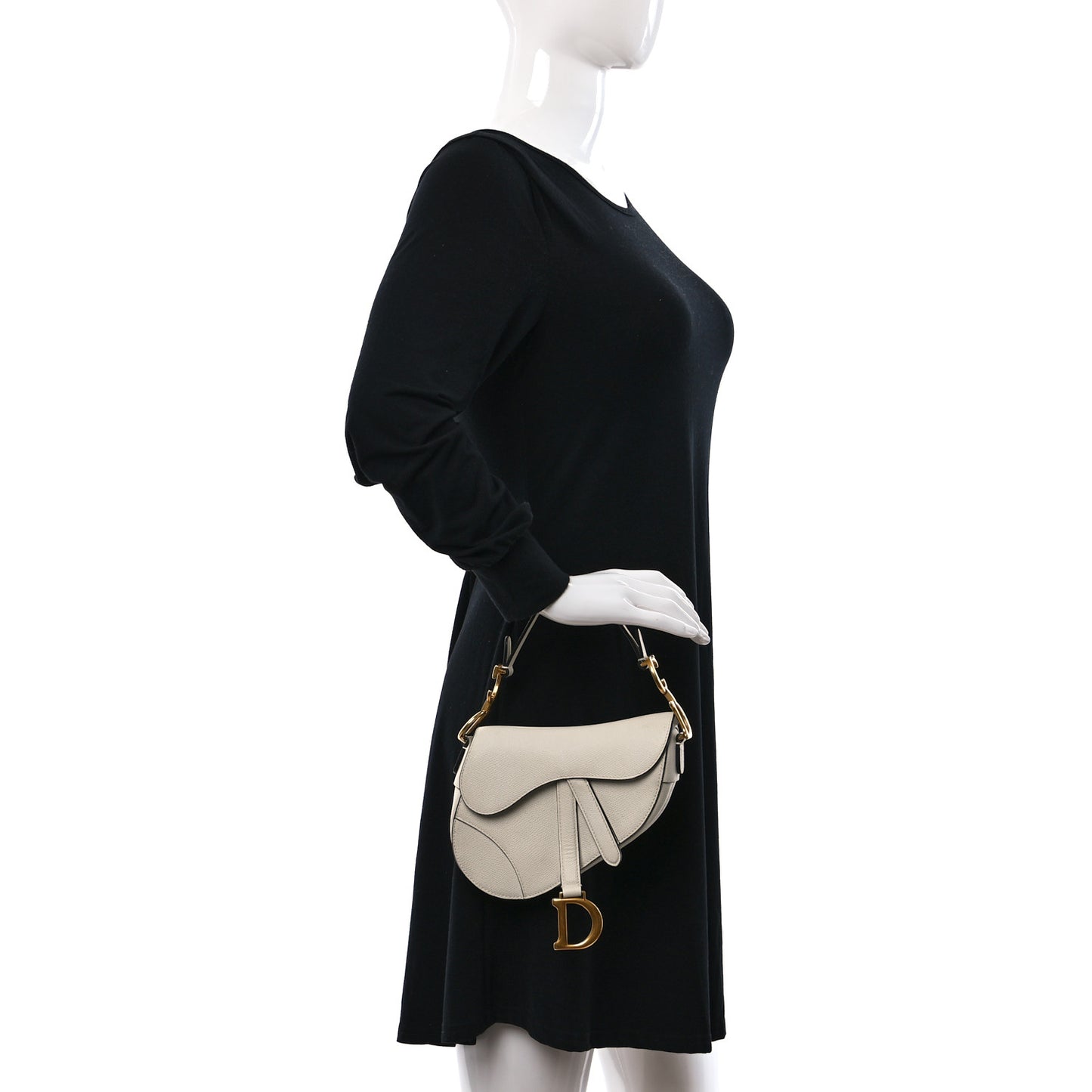 Grained Calfskin Mini Saddle Bag White