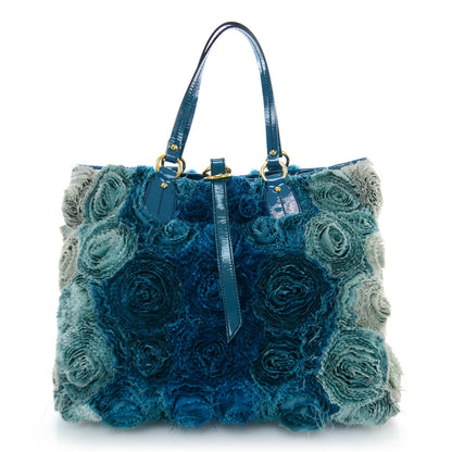 Valentino Garavani Silk Rosier Tote Blue 10 of 14