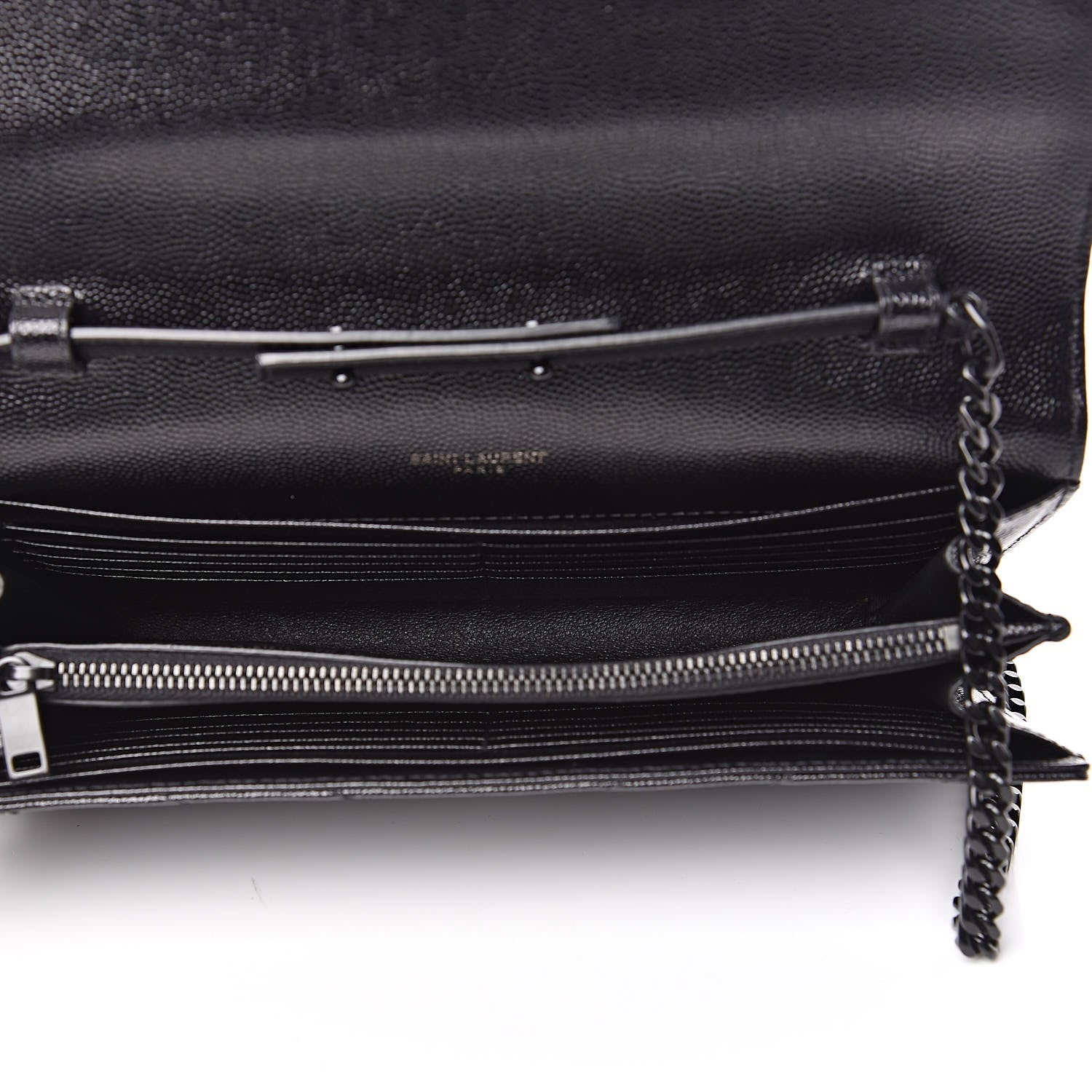 Saint Laurent Grain De Poudre Matelasse Chevron Monogram Chain Wallet Black 5 of 11