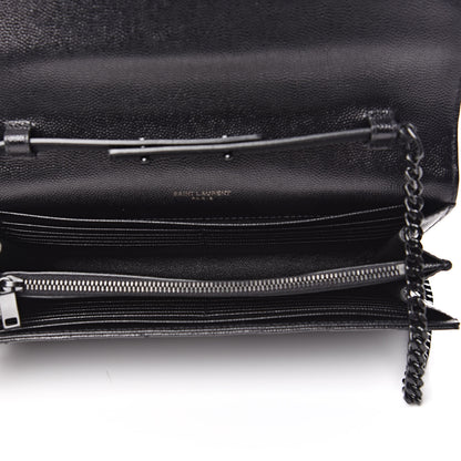Saint Laurent Grain De Poudre Matelasse Chevron Monogram Chain Wallet Black 5 of 11