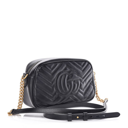 Gucci Calfskin Matelasse Small GG Marmont Chain Shoulder Bag Black 3 of 9
