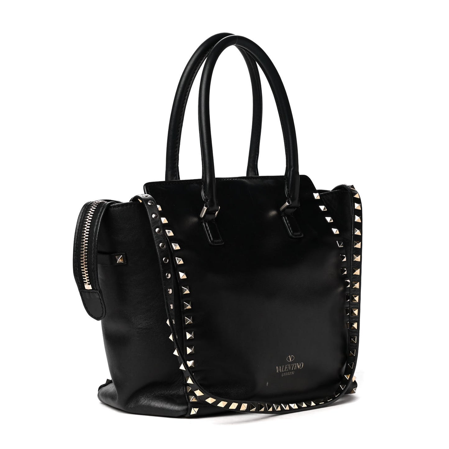 Vitello Rockstud Double Handle Tote Black