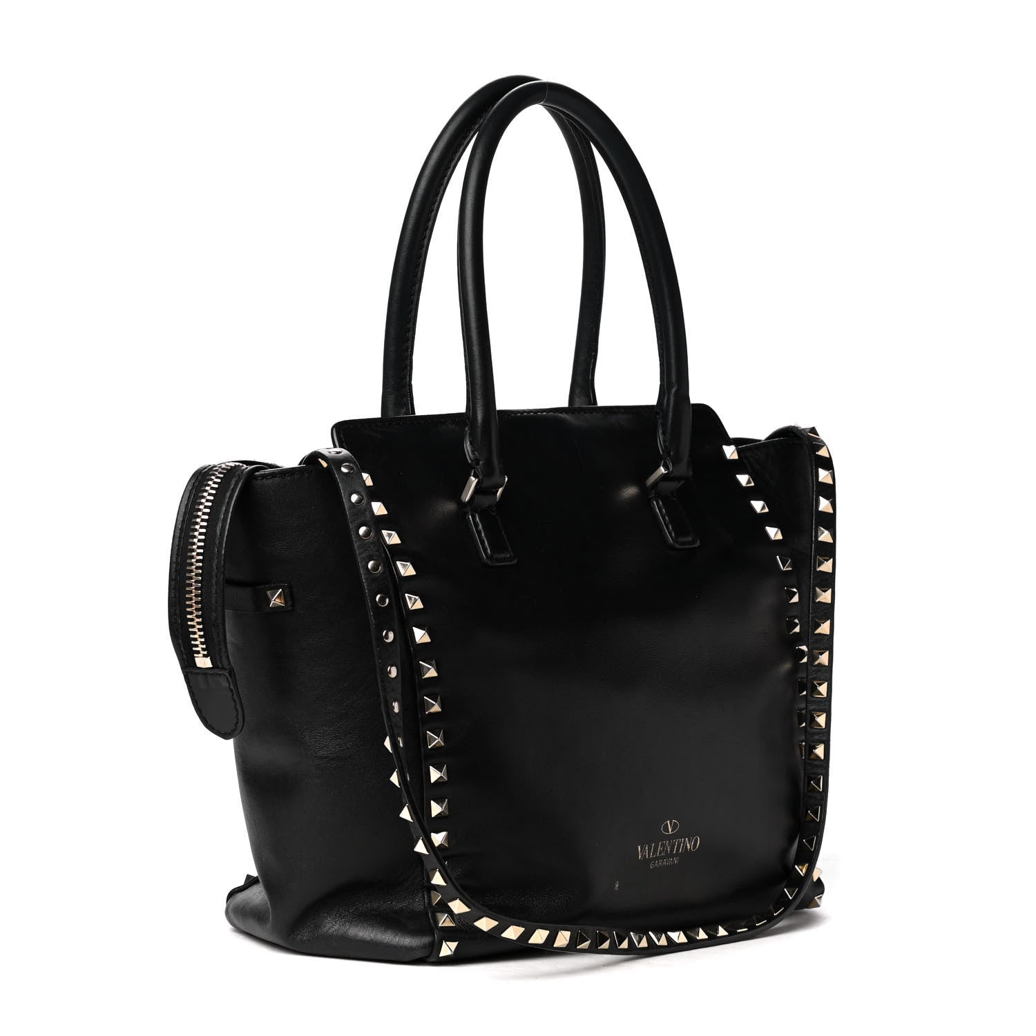 Valentino Garavani Vitello Rockstud Double Handle Tote Black 2 of 4