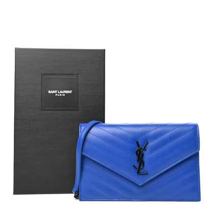 Saint Laurent Grain De Poudre Matelasse Chevron Monogram Envelope Chain Wallet Blue Majorelle 10 of 10