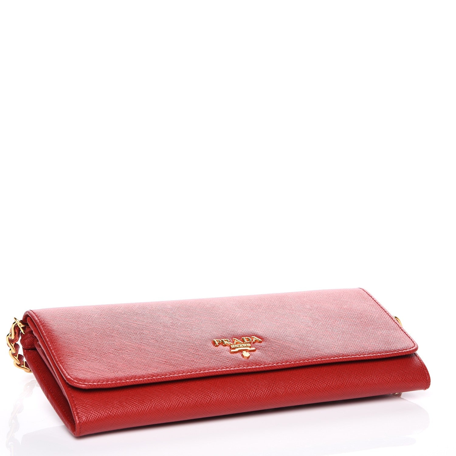 Prada Saffiano Metal Oro Chain Wallet Fuoco 5 of 7